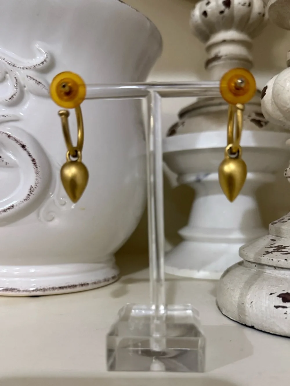 Vintage Matte Gold Hoops with Dangle